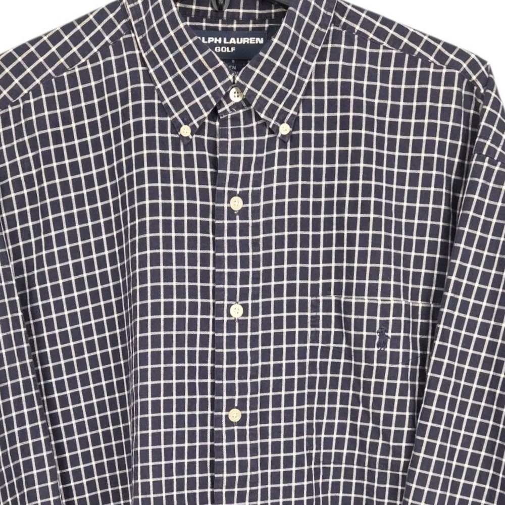 Ralph Lauren‎ Golf Button Down Shirt Mens XL Tilden Navy Blue Check Windowpane